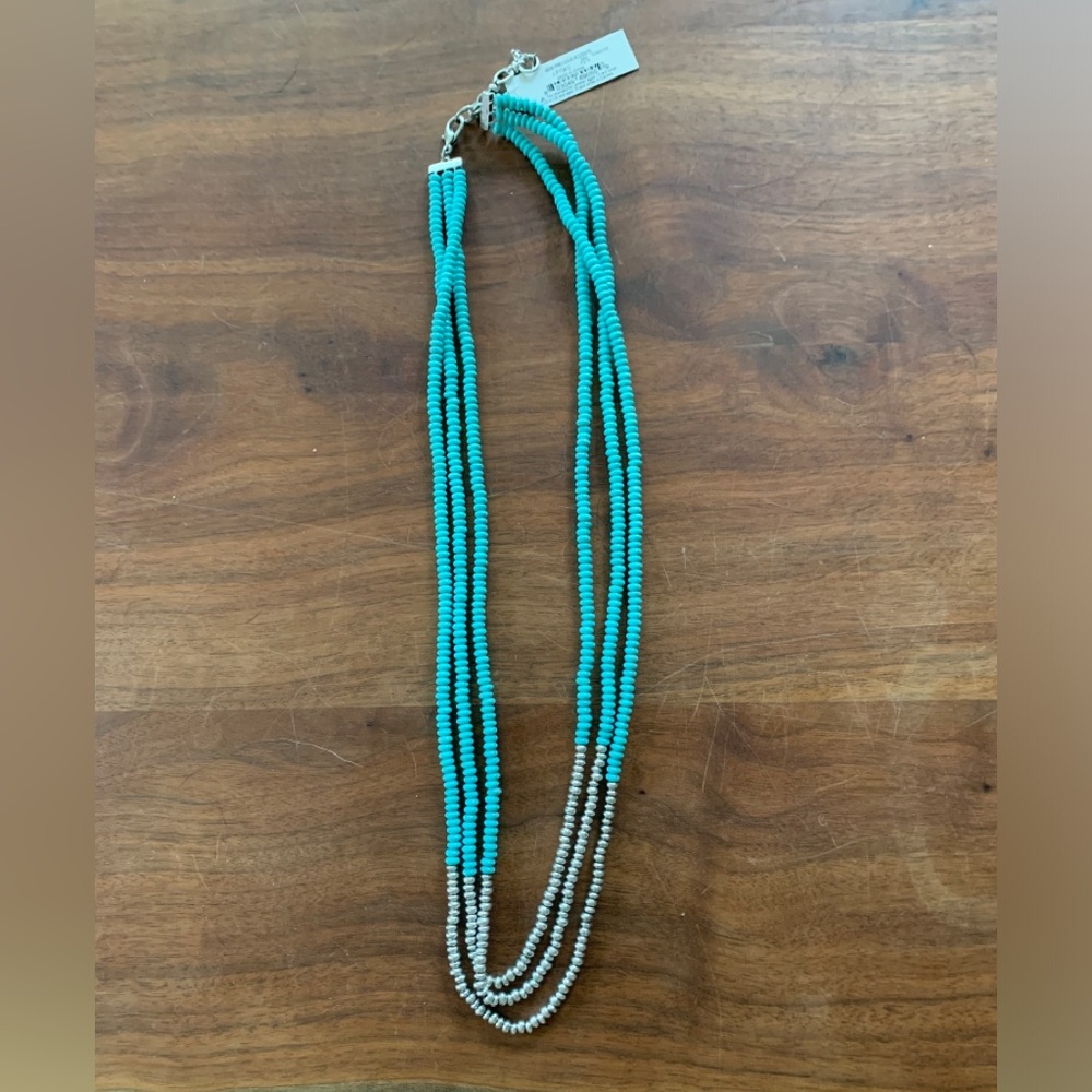 NWT Lucky Brand turquoise and silver beaded necklace